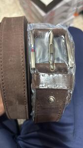 Ceinture en cuir de vachette marron pour homme, motif uni, boucle carrée en alliage, largeur 40 mm, usage décontracté - Product Image 1