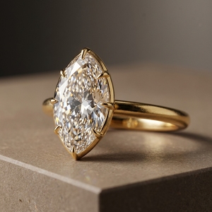 Astrid Floating Bezel Moderner Marquise-Schliff Solitär Labor-Diamant Damenring IGI-Zertifiziert 14k Gelbgold Plattiert Filigraner Ring - Product Image 2