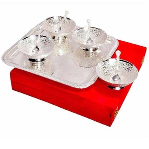 Recién llegado, juego de cuencos chapados en plata de latón con caja de terciopelo rojo, cuenco para servir postres de frutas secas, regalos de devolución de boda de Navidad - Product Image 1