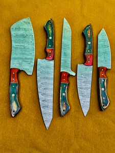 Coffret de 5 couteaux de chef LEGACY BLADES en acier Damas, manche en bois fait main, 67 couches, durable, éco-responsable, tranchant, à lame droite - Product Image 5