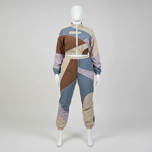 Conjunto Deportivo Personalizado para Mujer, Sudadera con Cuello Redondo y Bloques de Color, Pantalones Jogger, Algodón y Felpa, Ropa Casual Urbana, Moda OEM - Product Image 1