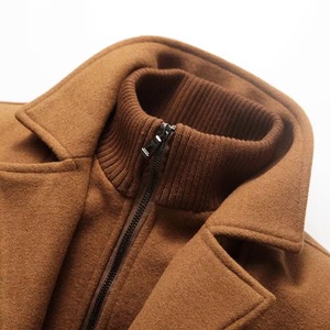 Winter Warm Men's Casual Plus Size Windproof <b>Single</b> Breasted Snake Skin Stand Collar Woolen <b>Quilted</b> Trench Jacket - Product Image 5