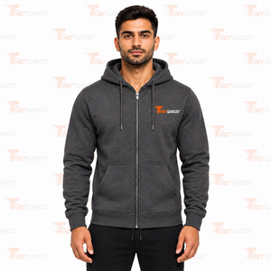 Sudadera con Capucha para Hombre, Color Gris Oscuro, Cierre Completo, Corte Regular, Algodón French Terry, Estilo Casual Urbano, Sudadera con Capucha para Otoño - Product Image 2