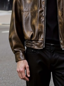 Beautiful Double Tone Customized Faux Leather Bomber Jacket for Men Waterproof Breathable & Eco-Friendly - Product Image 3