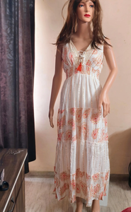 Vestido Largo Bohemio para Mujer, Sin Mangas, con Lazos, Cuello en V, Estampado Floral, Maxi Vestido con Estampado de Bloques - Product Image 2