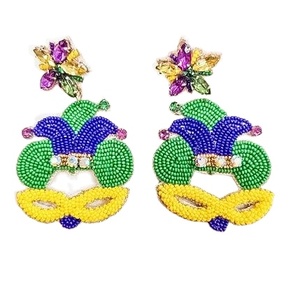 Pendientes hechos a mano de moda gota Mardi Gras Seed Beads Unisex Jester Nola - Product Image 3