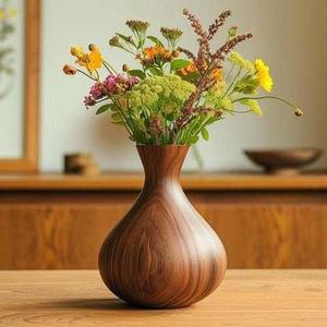 Vase à fleurs séchées en bois d'acacia écologique fait main, décoration moderne pour la maison, mariage, diamètre inférieur à 4 pouces, usage quotidien - Product Image 6