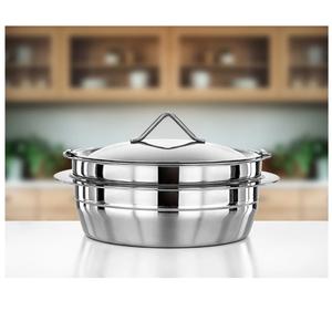 Plat rond en acier inoxydable argenté avec couvercle et poignée, idéal pour servir des plats chauds lors de mariages, de fêtes ou comme décoration de table. - Product Image 5