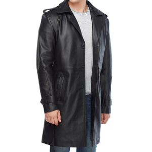 Abrigo Largo de Cuero Genuino para Hombre – Diseño Grabado a Prueba de Viento para Invierno, Personalizado OEM ODM al por Mayor - Product Image 1