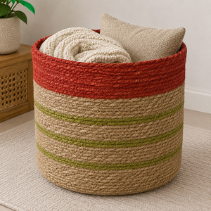 Panier de rangement élégant en jonc de mer naturel avec couvercle et panier cadeau rond en corde tressée à la main pour l'organisation de la maison et des hôtels, disponible en différentes tailles - Product Image 1