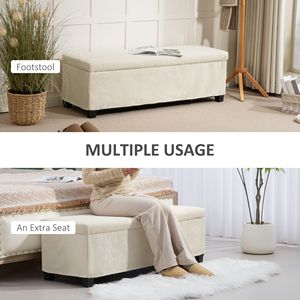47-Inch Beige Corduroy Storage Ottoman Bench <b>Footrest</b> with Legs for Bedroom & Living Room End of Bed Bench - Product Image 6