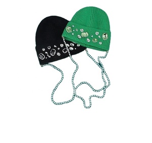 Fashion Plaid Rhinestone Beanie Hat Women Knit <b>Winter</b> <b>Cap</b> Chain Design Y2K Beach Low MOQ Wholesale Supplier - Product Image 4