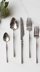 Premium Platinum <b>Wave</b> Flatware Set Modern Restaurant Cutlery for Hotels and Banquet Service - Product Image 2