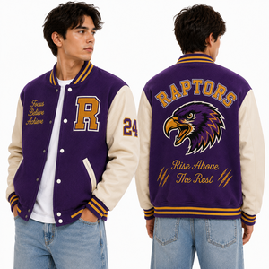 Chaqueta Universitaria Personalizada Azul Marino Crema Estilo Letterman con Logotipo Bordado de los Hawks, Parches Delanteros y Traseros, Ropa Deportiva al por Mayor, Ajuste Personalizado - Product Image 6