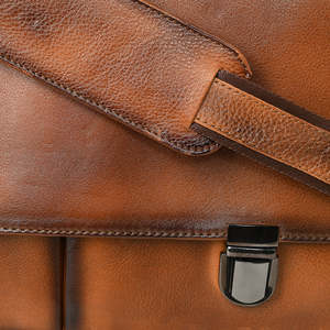 <b>Men's</b> Genuine <b>Leather</b> Briefcase Classic Style Flap Closure Adjustable Strap Business Use Durable Soft <b>Bag</b> - Product Image 4