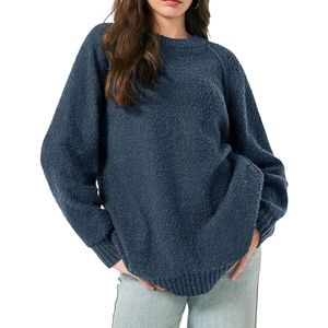 Custom Teal Women Oversized Sweaters High Quality Breathable Drop Shoulder Pompom Soft Acrylic Cozy Crewneck <b>Jumpers</b> - Product Image 2