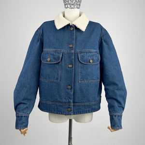 Trend Women's Woven Denim Bomber Jackets with <b>Fur</b> <b>Trim</b> Customizable Sizes & Colors Breathable Outdoor Winter Warm Jacket - Product Image 5