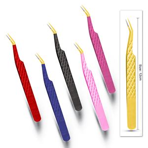 แหนบต่อขนตาแบบรัสเซียด้ามจับมีเพชรทรงโค้งแข็งแรงปลายแหลมทำจากสเตนเลสเพื่อความงาม - Product Image 3