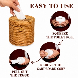 Conteneur alimentaire rond en rotin naturel tressé à la main, 14 cm, décoratif avec couvercle intégré, portable et durable, pour la maison et l'hôtel - Product Image 4