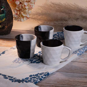 Ensemble de 4 tasses à thé en céramique esthétique, en porcelaine diamantée, 350 ml, tasses durables pour le thé de l'après-midi et le cappuccino - Product Image 4