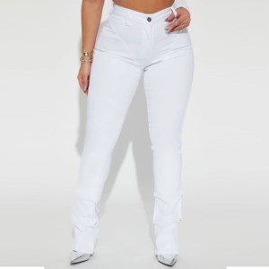Jeans de Cintura Alta Blancos Ajustados de Talla Grande, Estilo Casual de Color Sólido con Bolsillos y Cierre de Cremallera - Product Image 4