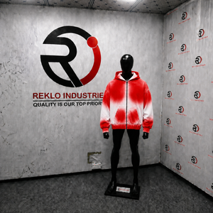 Red <b>White</b> Gradient Zip Up Hoodie Men's Casual Hooded <b>Sweatshirt</b> Regular Fit Spray Printed Knitted Polyester Autumn Wear - Product Image 3