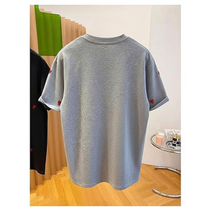 T-shirts pour hommes avec broderie en forme de cœur, col rond, manches courtes, décontractés, pour l'été, en coton mélangé doux et respirant, graphiques minimalistes - Product Image 3