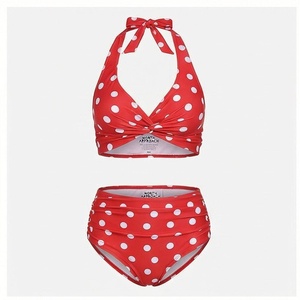 NORTH APPROACH Red Polka Dot 2 Piece <b>Bikini</b> <b>Set</b> Halter Neck High Waist Twist Front Swimwear Women - Product Image 1