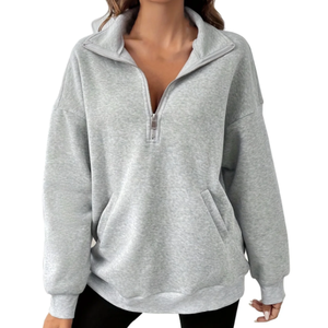 Sweat-shirt à col rabattu pour femme, pull en polaire à quart de zip, marque privée, coupe oversize, vêtements d'hiver vierges, fournisseur, logo personnalisé - Product Image 6