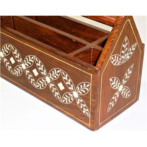 Wholesale Custom Rustic Wooden Beer Caddy 6 Pack <b>Bottle</b> Carrier <b>Storage</b> Box <b>Rack</b> Holder Container Basket With Handle For Bar - Product Image 6