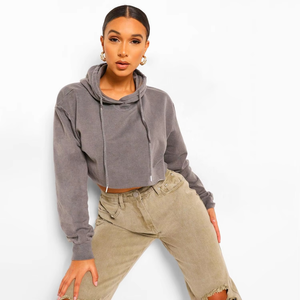 Hoodie personnalisable surdimensionné en coton molletonné délavé à l'acide, doublure écologique, pour femme, collection automne, par un fabricant de vêtements de luxe - Product Image 1
