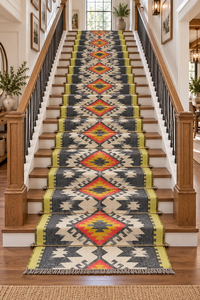Southwestern Charcoal Cream Mustard Red Wool Jute <b>Runner</b> <b>Rug</b> Handwoven Geometric Kilim Boho Farmhouse Hallway Long <b>Runner</b> - Product Image 5