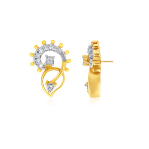 Pendientes Circulares de Diseño Romántico con Hojas Artísticas y Diamantes Brillantes, Oro Amarillo de 18K, con Diamantes Cultivados en Laboratorio - Product Image 3