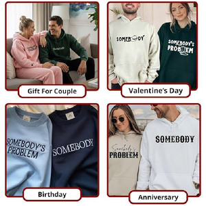 Ensemble de sweats à capuche personnalisés pour couples, broderie assortie, coton lourd, style minimaliste, sweats à capuche « Somebody Somebody Problem » pour couples - Product Image 5