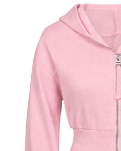 Sudadera con capucha corta rosa bebé para mujer, ajustada, de manga larga, estilo casual urbano, de algodón y forro polar, con logotipo personalizado, fabricación ODM - Product Image 3