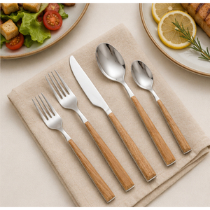 Ensemble de couverts en acier inoxydable de qualité supérieure avec manche en bois naturel écologique, finition miroir moderne, pour hôtels - Product Image 4