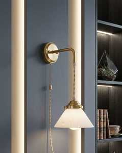 Modern Brass Finish Hanging Wall Pendant <b>Light</b> with Pleated Glass Lampshade <b>LED</b> Swing Wall Lamp <b>for</b> Hotel Bedroom Corridor <b>Room</b> - Product Image 5