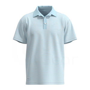 Polo de Manga Corta a Rayas para Hombre, Cuello con Botones, Azul Claro, Corte Regular Informal - Product Image 1