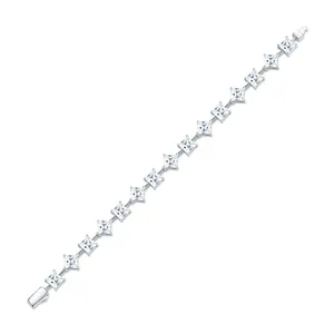 RAMDUT IMPEX Moissanite Tennis Bracelet Silver Plated Princess Cut Sparkling Trendy Elegant Unisex <b>Gift</b> Her Engagement - Product Image 2