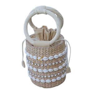 Sac seau artisanal en jacinthe d'eau : Décoration coquillage et cristal - Product Image 3