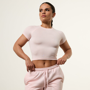 Women Solid Color <b>Crop</b> <b>Top</b> Short Sleeve O-Neck Knitted Spandex Polyester Breathable Casual Tank <b>Tops</b> - Product Image 3