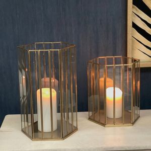 Décoration d'intérieur et d'extérieur : Porte-bougie personnalisé en métal et verre doré, pour sol et suspension, pour la décoration de la maison - Product Image 3