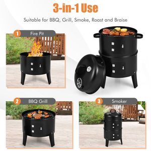 3-in-1 Cambo <b>BBQ</b> Grill Built-In Thermometer Convenient <b>Camping</b> Charcoal Grill - Product Image 4