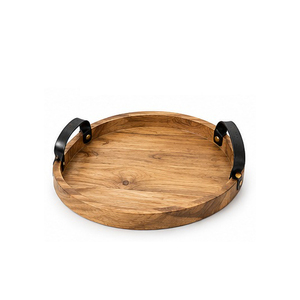 Plateau de rangement rond en bois noir avec poignées dorées, design minimaliste pour table, un seul niveau, 40x40x25cm, finition laquée - Product Image 2