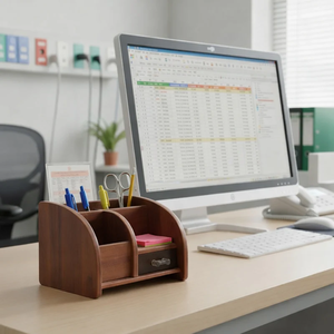 Wooden Desk <b>Organizer</b> with <b>Drawer</b> Multi Functional for Pens Pencils Remote Office Home Tabletop Decor - Product Image 5