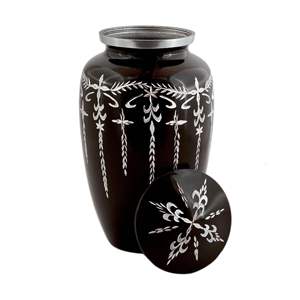 Urna Clásica Negra de Latón en Forma de Lágrima con Diseño Floral Plateado, Hermética para Cenizas Humanas, Estilo Europeo, Floración Audaz, Uso Conmemorativo - Product Image 1
