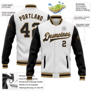 Custom <b>White</b> Black Old Gold Two Tone Varsity <b>Jacket</b> Full-Snap Letterman Bomber <b>Jacket</b> Wholesale Team Wear College <b>Jacket</b> - Product Image 2
