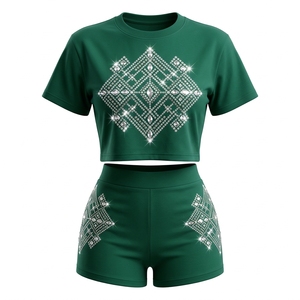 Women's Brown <b>Rhinestone</b> Snake Crop <b>Top</b> & Shorts Set Sexy Clubwear Two Piece Outfit Spring Summer Fashion - Product Image 3