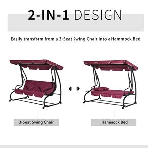 Panca a dondolo rossa a 3 posti con cuscino impermeabile, comoda altalena da esterno con tettuccio per patio o parco - Product Image 4