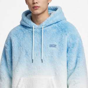 Men's Oversized Fuzzy Pullover Hoodie Blue <b>White</b> Gradient Color Kangaroo Pocket Winter <b>Sweatshirt</b> - Product Image 5